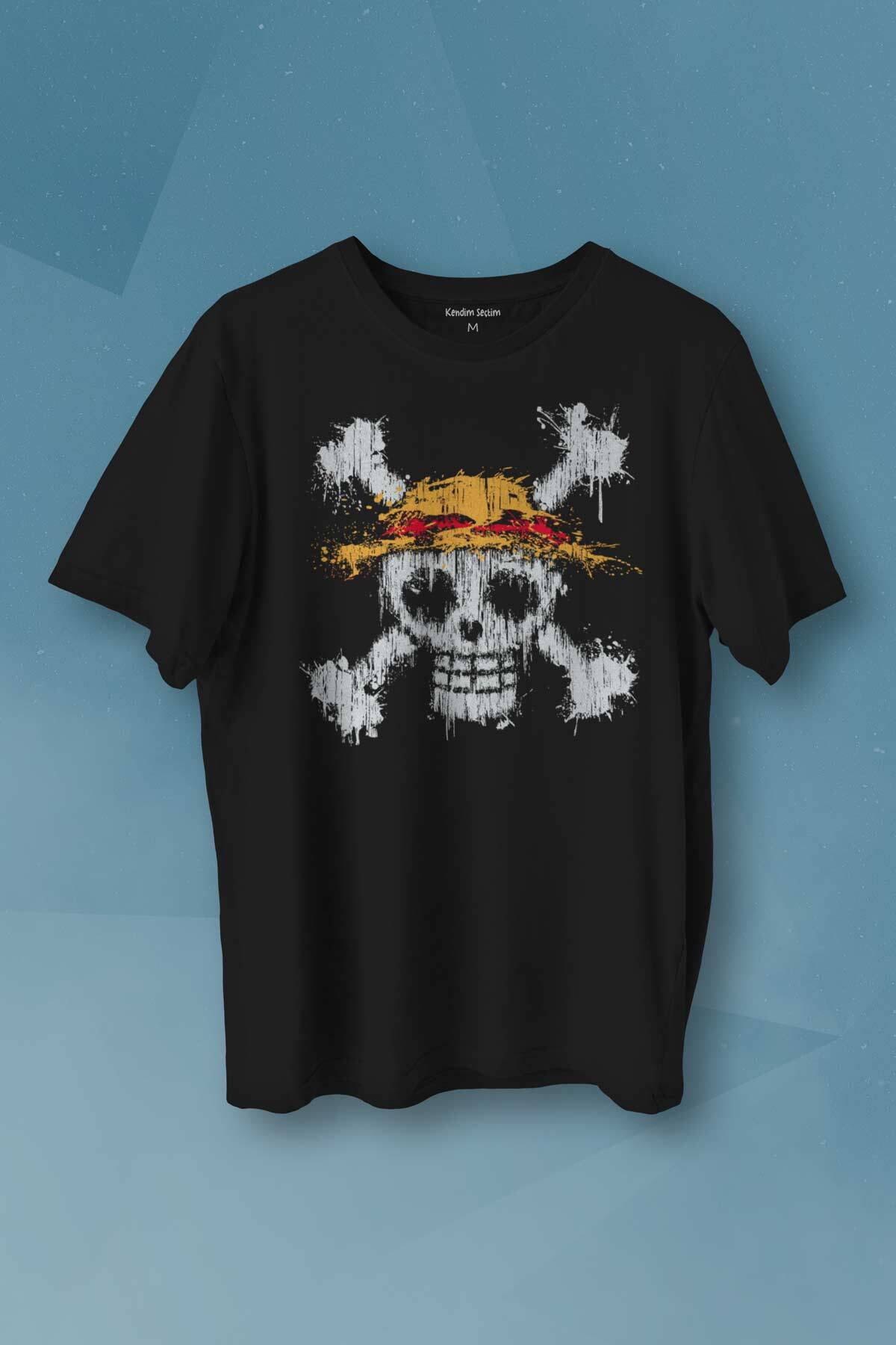 Şapkalı One Piece Anime Baskılı Tişört Unisex T-shirt - 1