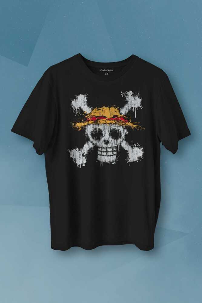 Şapkalı One Piece Anime Baskılı Tişört Unisex T-shirt - 1