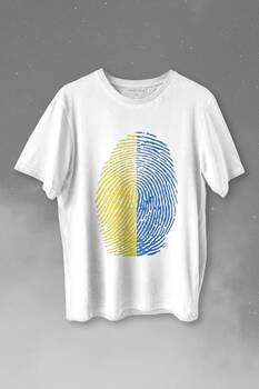 Sarı Lacivert Parmak İzi Baskılı Tişört Unisex T-shirt - 1