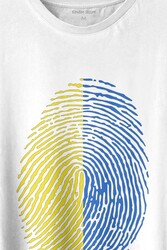 Sarı Lacivert Parmak İzi Baskılı Tişört Unisex T-shirt - 2