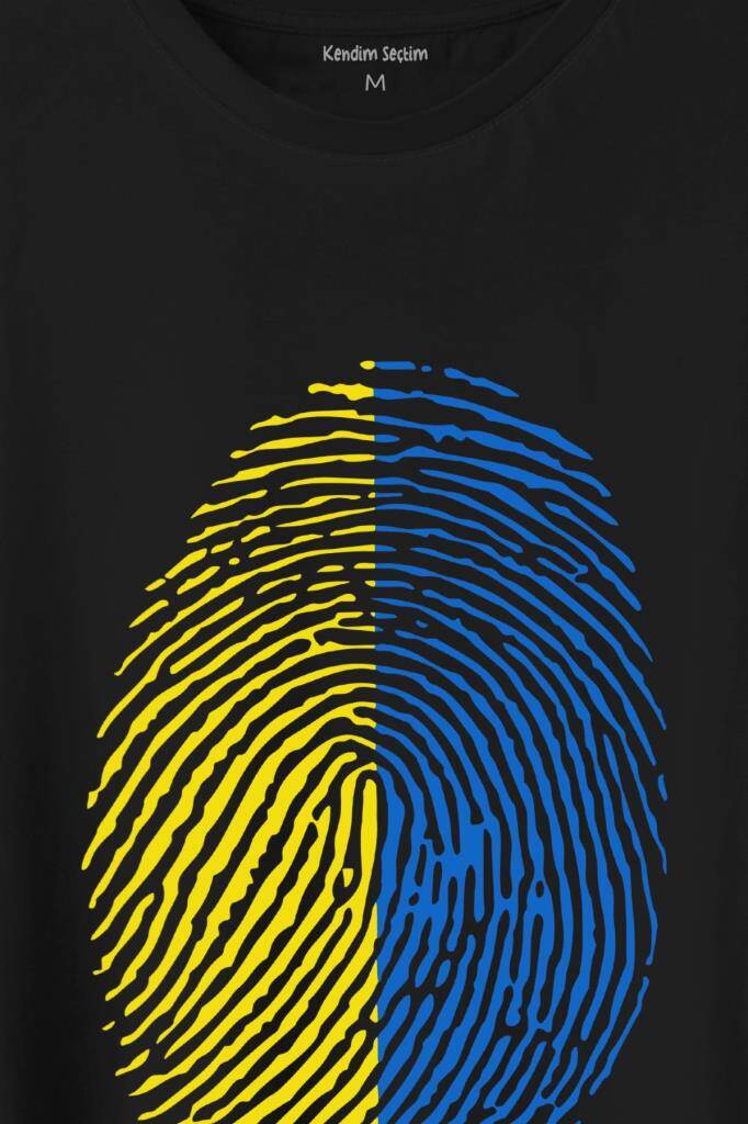 Sarı Lacivert Parmak İzi Baskılı Tişört Unisex T-Shirt - 2
