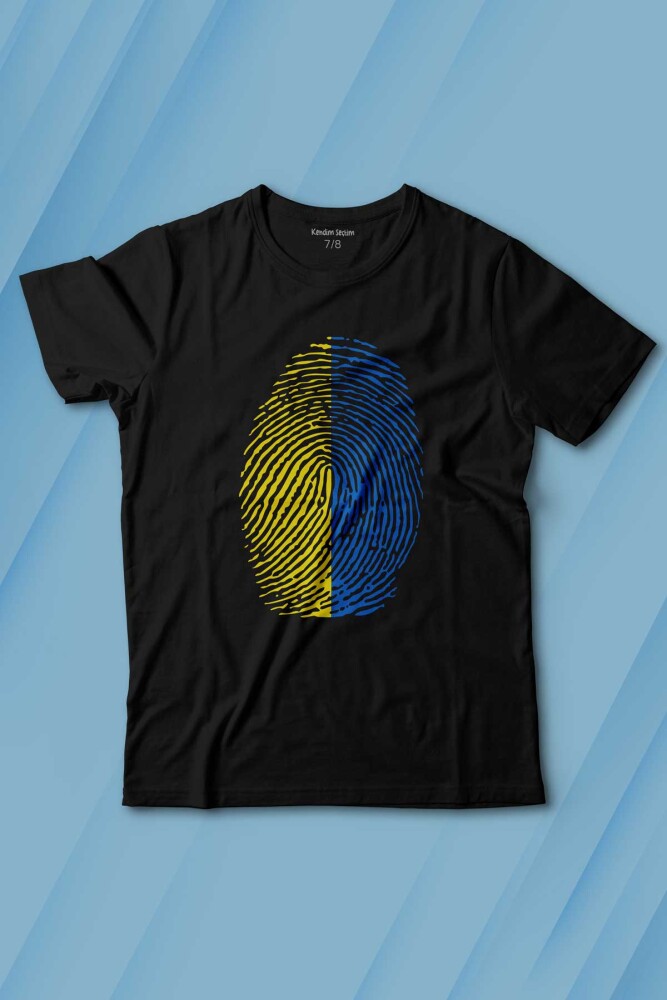 Sarı Lacivert Parmak İzi Fener Baskılı Tişört Çocuk T-Shirt - KENDİM SEÇTİM