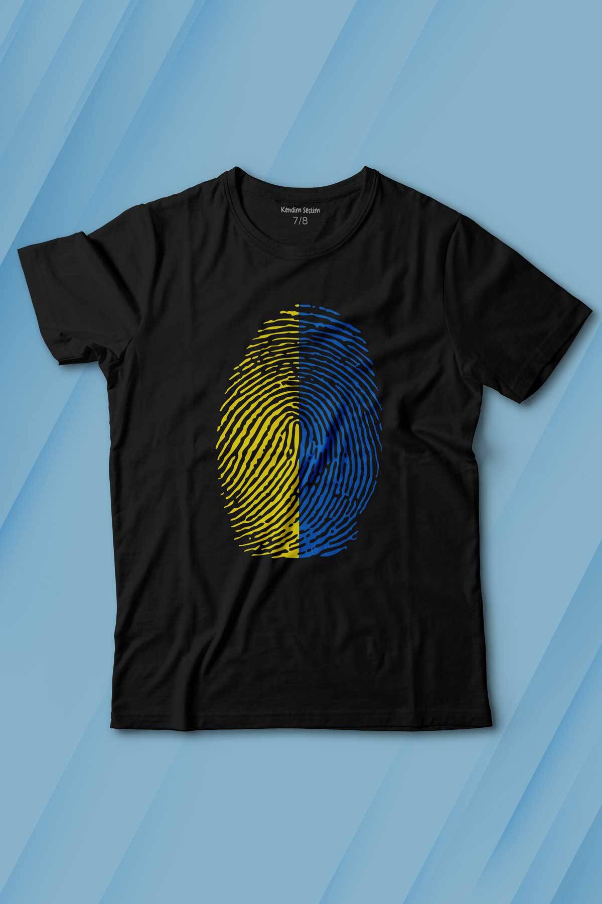 Sarı Lacivert Parmak İzi Fener Baskılı Tişört Çocuk T-Shirt - 1