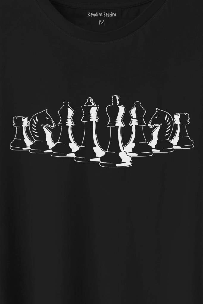 Satranç Taşları Takımı Şah Vezir Fil Kale Santranç Baskılı Tişört Unisex T-Shirt (1)