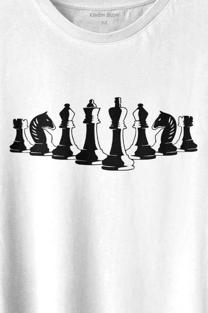 Satranç Taşları Takımı Şah Vezir Fil Kale Santranç Baskılı Tişört Unisex T-shirt (1)