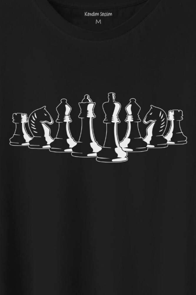 Satranç Taşları Takımı Şah Vezir Fil Kale Santranç Baskılı Tişört Unisex T-Shirt - 2