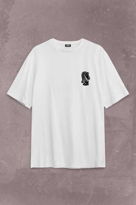 Satranç Zeka Oyunu Şah Mat Vezir Chess Santranç Sırt Ön Baskılı Oversize Tişört Unisex T-Shirt - 1