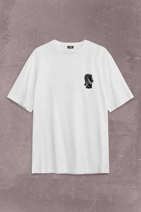 Satranç Zeka Oyunu Şah Mat Vezir Chess Santranç Sırt Ön Baskılı Oversize Tişört Unisex T-Shirt - 1