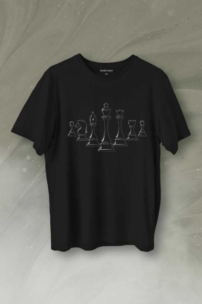 Satranç Zeka Strateji Oyunu Santranç Baskılı Tişört Unisex T-Shirt - 1