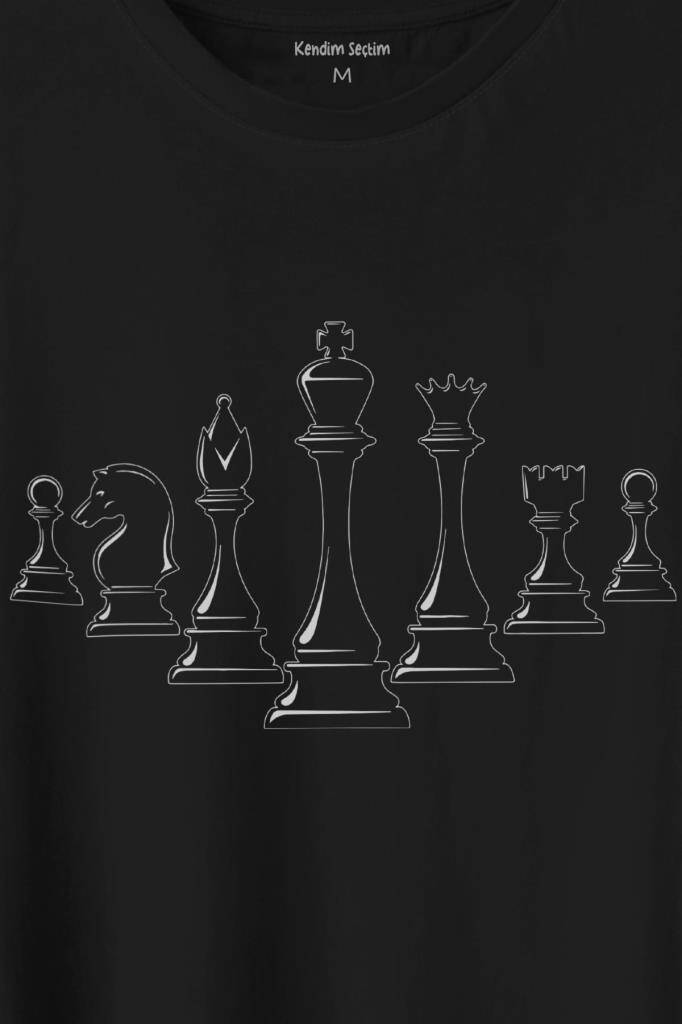 Satranç Zeka Strateji Oyunu Santranç Baskılı Tişört Unisex T-Shirt (1)