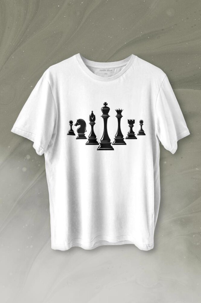 Satranç Zeka Strateji Oyunu Santranç Baskılı Tişört Unisex T-shirt - 1