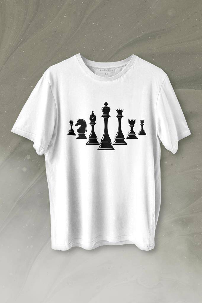 Satranç Zeka Strateji Oyunu Santranç Baskılı Tişört Unisex T-shirt - 1
