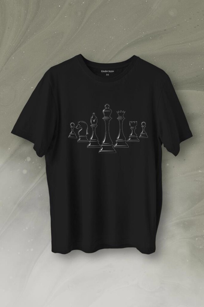 Satranç Zeka Strateji Oyunu Santranç Baskılı Tişört Unisex T-Shirt - 1