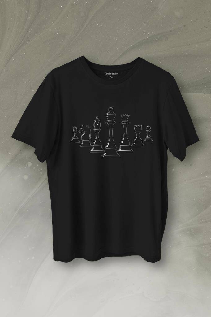 Satranç Zeka Strateji Oyunu Santranç Baskılı Tişört Unisex T-Shirt - 1