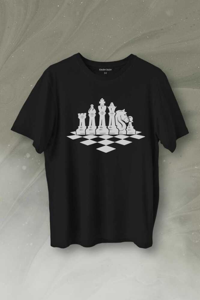 Satranç Zeka Strateji Oyunu Santranç Tahtası Baskılı Tişört Unisex T-Shirt - 1