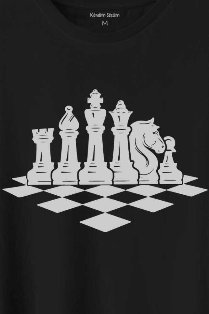 Satranç Zeka Strateji Oyunu Santranç Tahtası Baskılı Tişört Unisex T-Shirt - 2