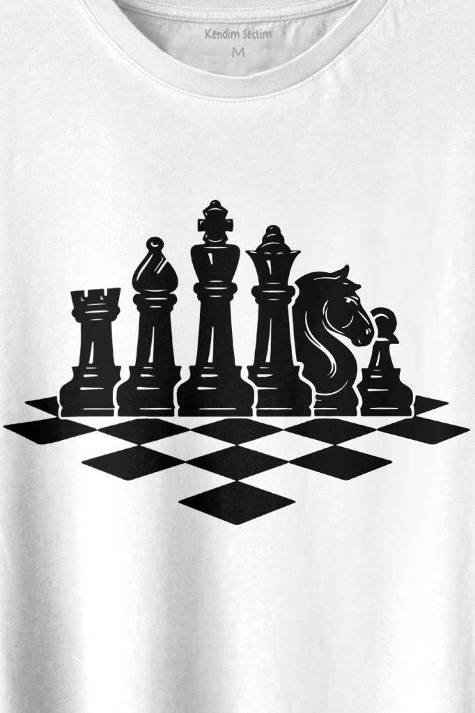 Satranç Zeka Strateji Oyunu Santranç Tahtası Baskılı Tişört Unisex T-shirt (1)