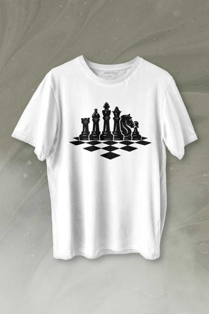 Satranç Zeka Strateji Oyunu Santranç Tahtası Baskılı Tişört Unisex T-shirt