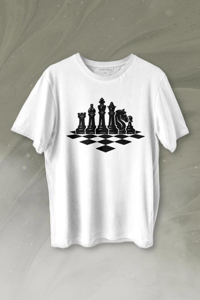 Satranç Zeka Strateji Oyunu Santranç Tahtası Baskılı Tişört Unisex T-shirt - KENDİM SEÇTİM
