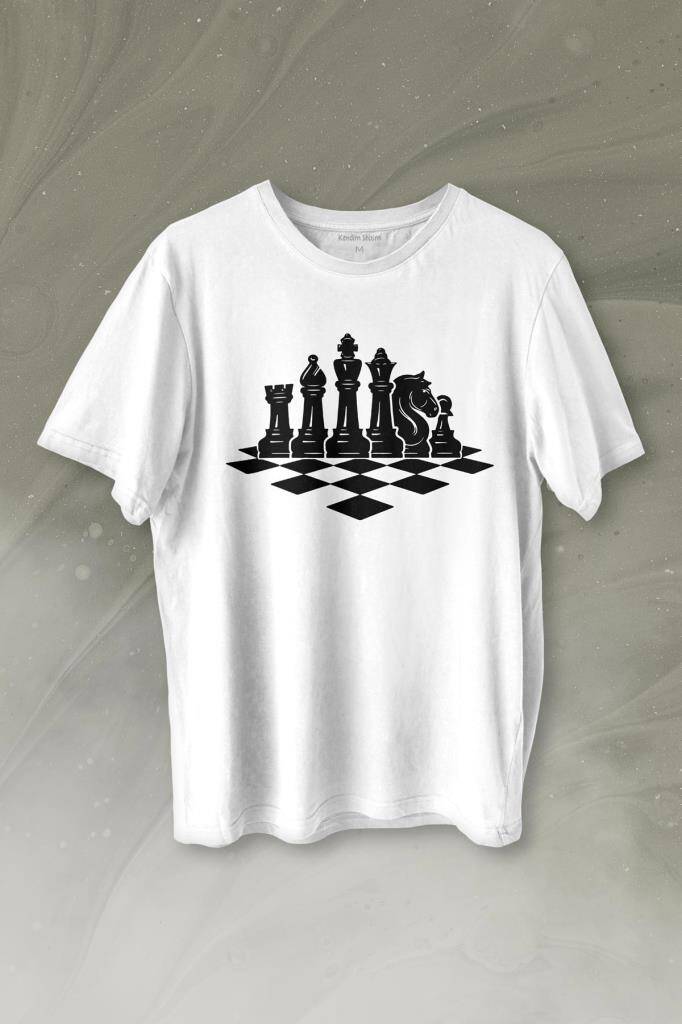 Satranç Zeka Strateji Oyunu Santranç Tahtası Baskılı Tişört Unisex T-shirt - 1