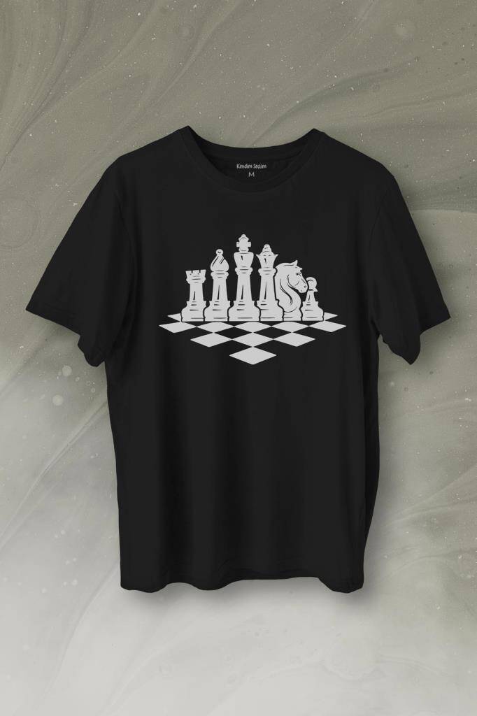 Satranç Zeka Strateji Oyunu Santranç Tahtası Baskılı Tişört Unisex T-Shirt - 1