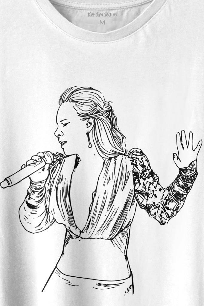 Şebnem Ferah Silüet Çizim Baskılı Tişört Unisex T-shirt - 2