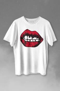Seksi Dudaklar Sexy Piercing Kadın Ağzı Baskılı Tişört Unisex T-shirt - 1