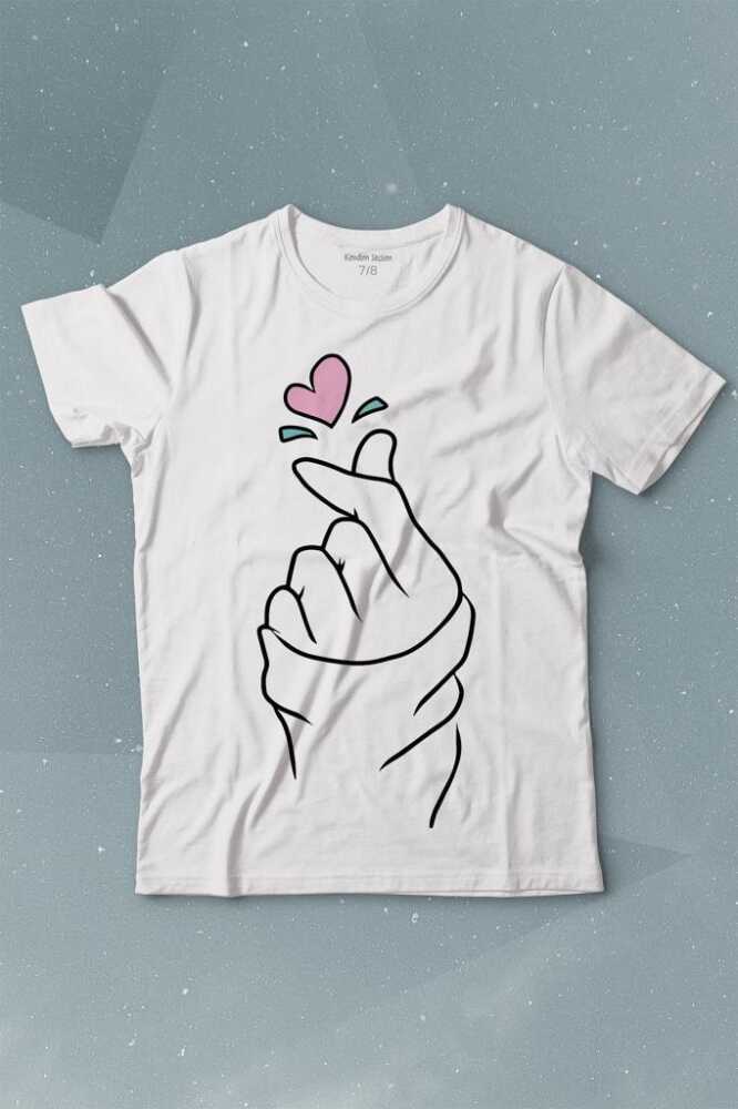 Seni Seviyorum Kore El İşareti Minimal Baskılı Tişört Çocuk T-shirt - 1