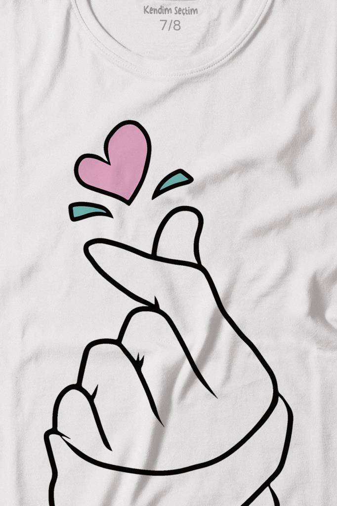 Seni Seviyorum Kore El İşareti Minimal Baskılı Tişört Çocuk T-shirt (1)