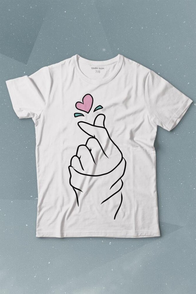 Seni Seviyorum Kore El İşareti Minimal Baskılı Tişört Çocuk T-shirt - KENDİM SEÇTİM