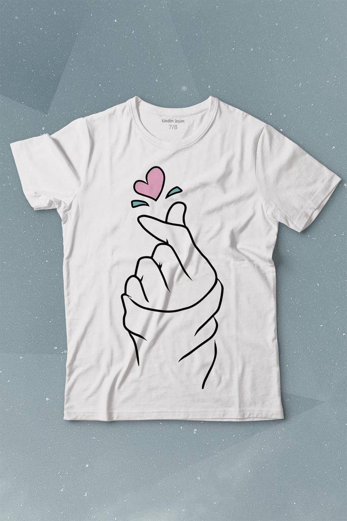 Seni Seviyorum Kore El İşareti Minimal Baskılı Tişört Çocuk T-shirt - 1