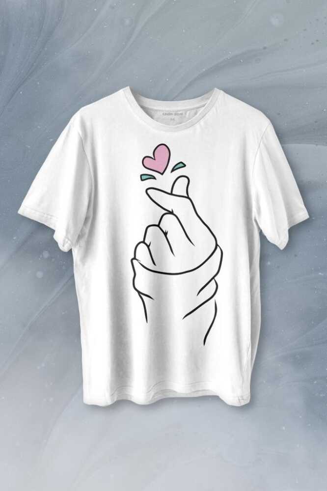 Seni Seviyorum Kore El İşareti Minimal Baskılı Tişört Unisex T-shirt - 1