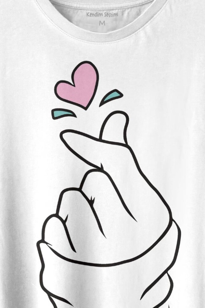 Seni Seviyorum Kore El İşareti Minimal Baskılı Tişört Unisex T-shirt - 2