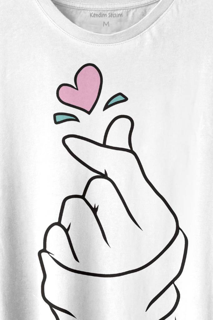 Seni Seviyorum Kore El İşareti Minimal Baskılı Tişört Unisex T-shirt (1)