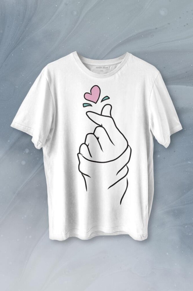 Seni Seviyorum Kore El İşareti Minimal Baskılı Tişört Unisex T-shirt - KENDİM SEÇTİM