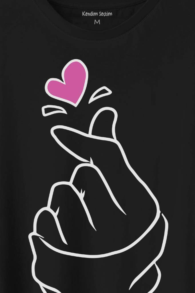 Seni Seviyorum Kore El İşareti Minimal Baskılı Tişört Unisex T-Shirt (1)
