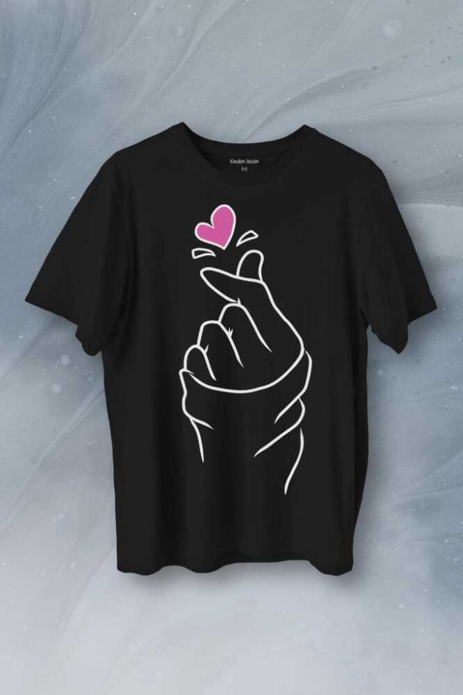 Seni Seviyorum Kore El İşareti Minimal Baskılı Tişört Unisex T-Shirt - 1