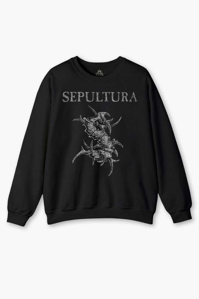 Sepultura Cavalera Metal Rock Music Brazil Müzik Baskılı Sweat Siyah Sweatshirt - 1