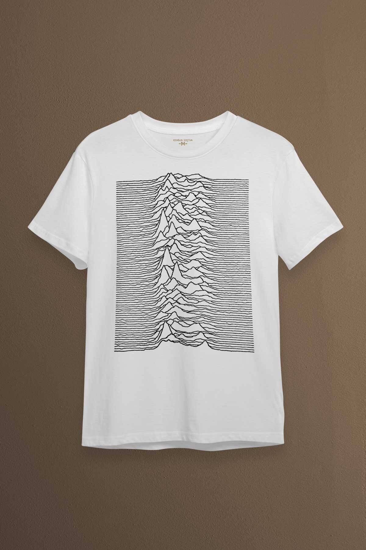 Ses Dalgası Müzik Joy Division Albüm Kapağı Çizgiler Baskılı Tişört Unisex T-shirt - 1