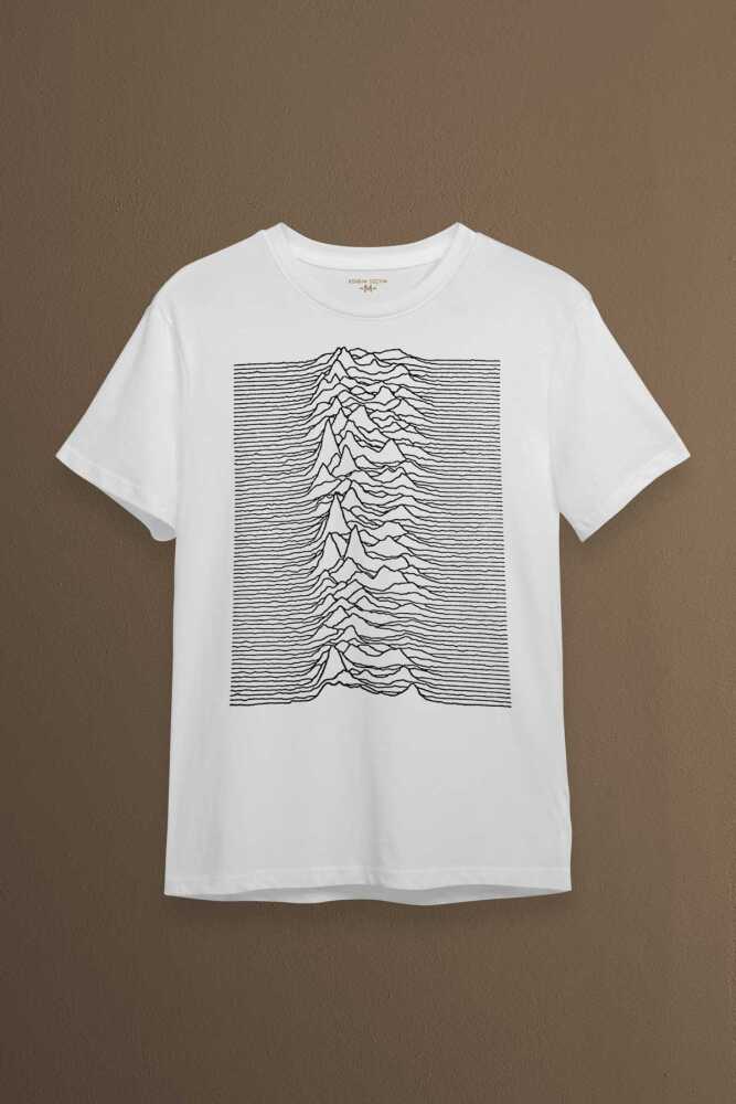 Ses Dalgası Müzik Joy Division Albüm Kapağı Çizgiler Baskılı Tişört Unisex T-shirt - 1