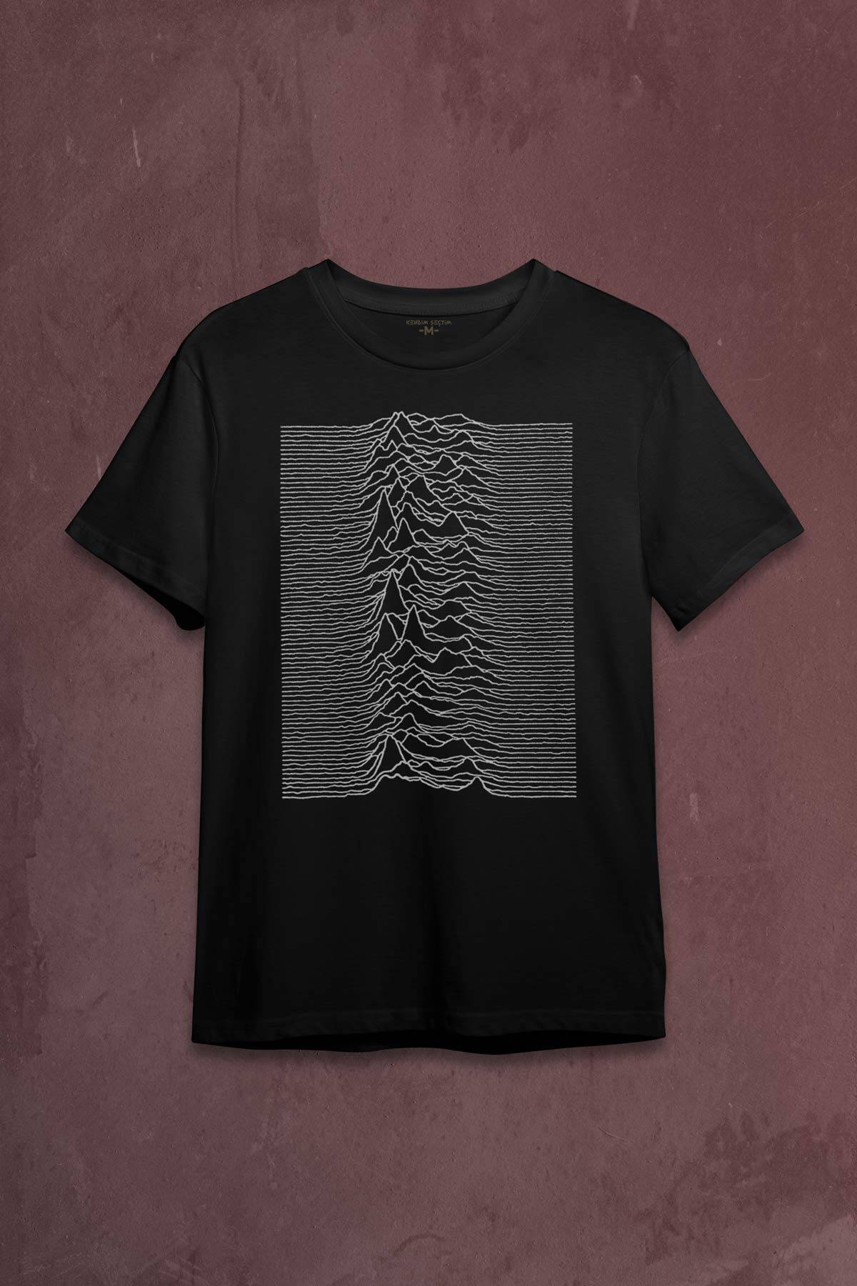 Ses Dalgası Müzik Joy Division Albüm Kapağı Çizgiler Baskılı Tişört Unisex T-shirt - 1