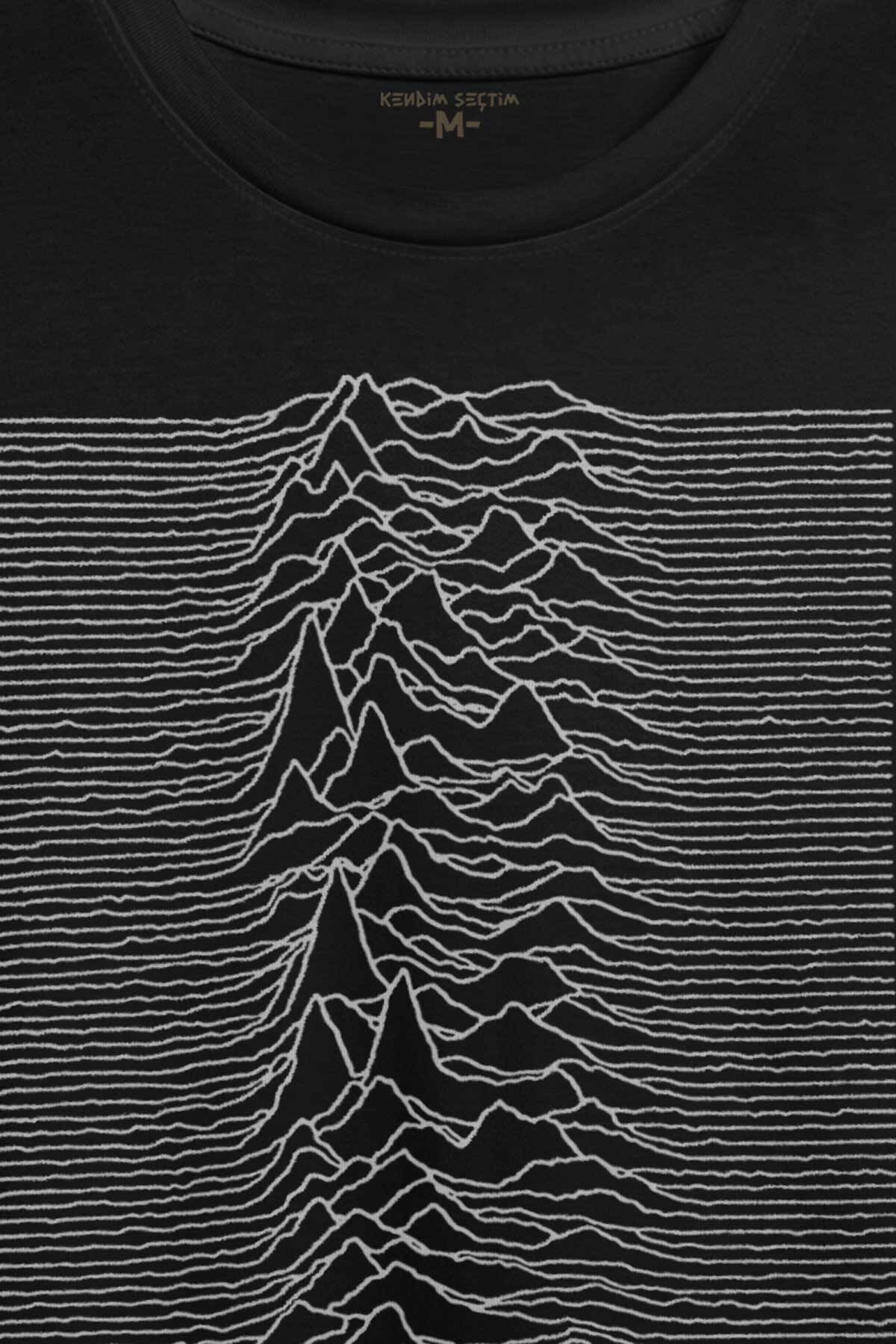 Ses Dalgası Müzik Joy Division Albüm Kapağı Çizgiler Baskılı Tişört Unisex T-shirt - 2