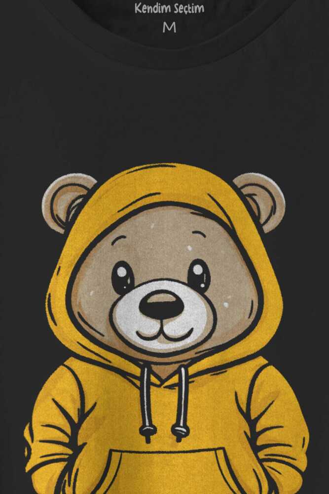 Sevimli Ayıcık Teddy Bear Ayıcıklı Siyah T-shirt Unisex Regular Fit Tişört - 2