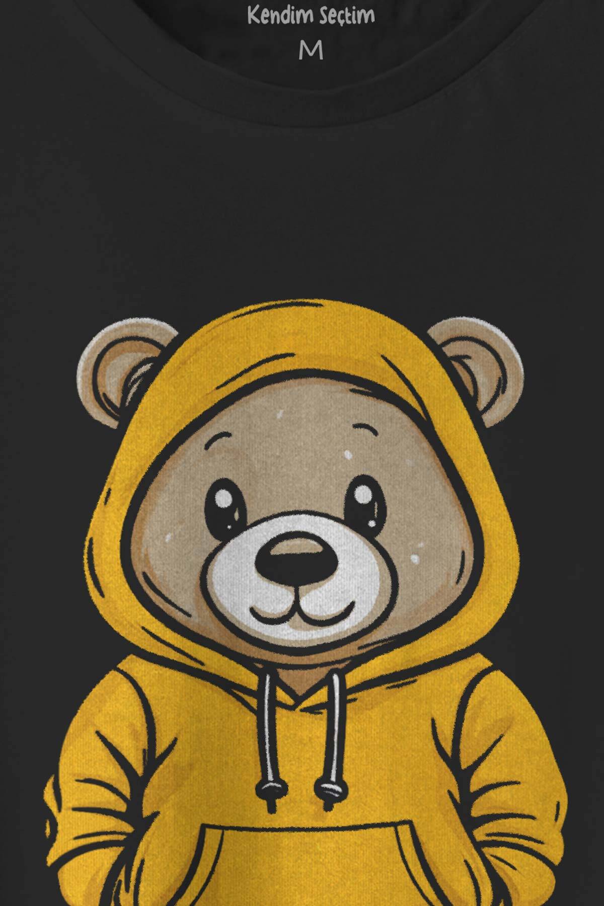Sevimli Ayıcık Teddy Bear Ayıcıklı Siyah T-shirt Unisex Regular Fit Tişört (1)