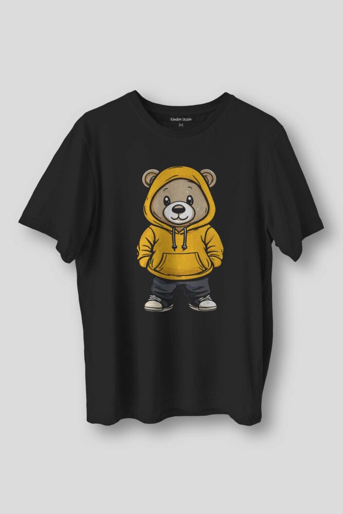 Sevimli Ayıcık Teddy Bear Ayıcıklı Siyah T-shirt Unisex Regular Fit Tişört - 1