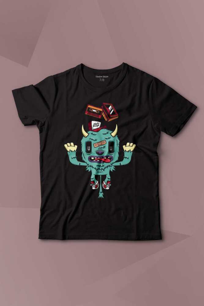 Sevimli Canavar Retro Monster Daft Punk 90lar Baskılı Çocuk Tişört Kısa Kollu - 1