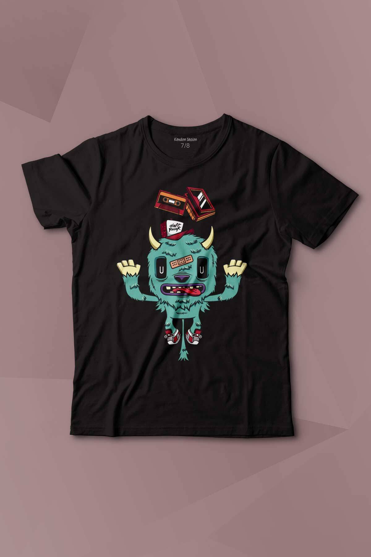 Sevimli Canavar Retro Monster Daft Punk 90lar Baskılı Çocuk Tişört Kısa Kollu - 1