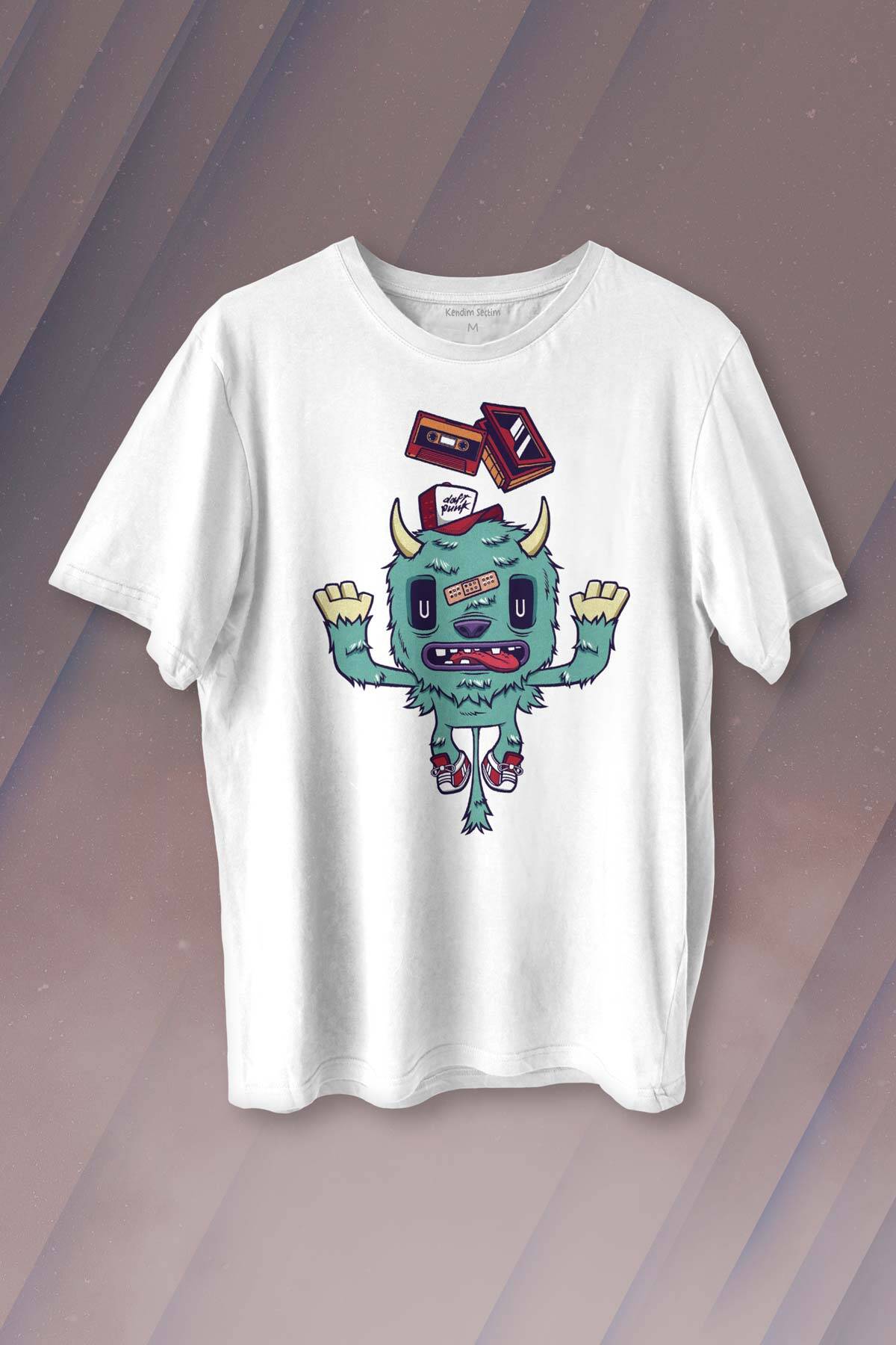 Sevimli Canavar Retro Monster Daft Punk 90lar Baskılı Tişört Unisex T-shirt - 1