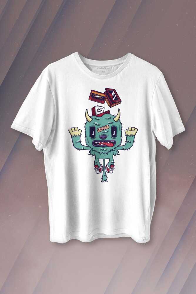 Sevimli Canavar Retro Monster Daft Punk 90lar Baskılı Tişört Unisex T-shirt - 1