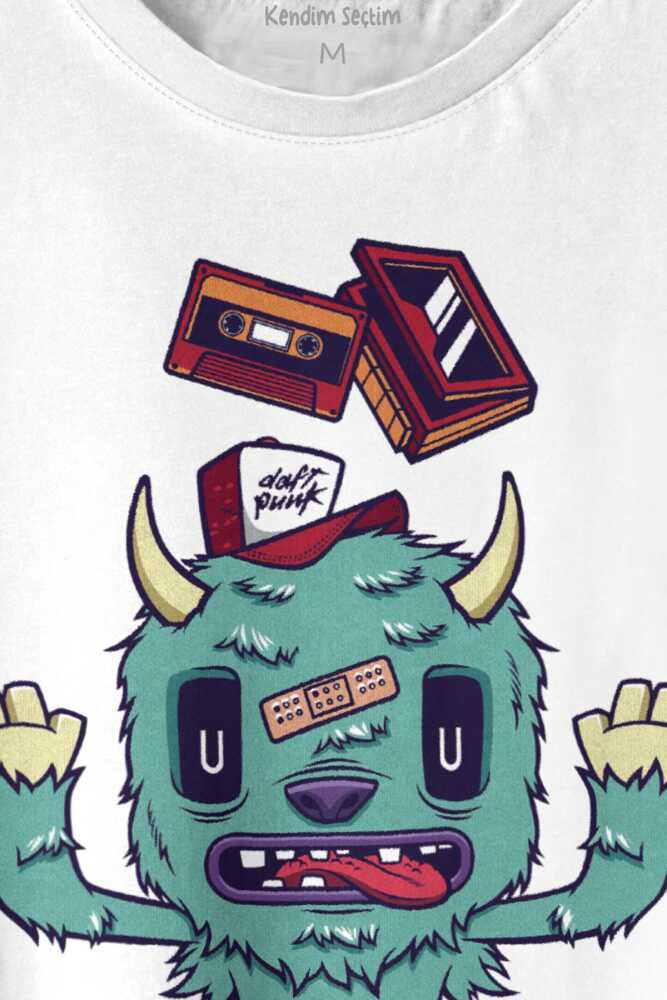 Sevimli Canavar Retro Monster Daft Punk 90lar Baskılı Tişört Unisex T-shirt - 2